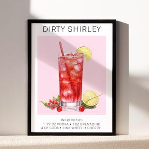 Dirty Shirley Cocktail Framed Art, Modern Living Room Decoration, Cocktail Wall Art, Dirty Shirley Bar Decor, Printable Cocktail Poster