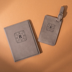 Personalized Leather Passport Cover And Luggage Tag Set, Custom Travel Gift, Personalized Passport Holder, Engraved Suitcase Tag Couple Gift