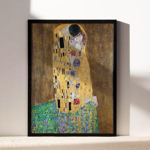 Gustav Klimt Inspired Framed Poster, The Kiss Romantic Art, The Kiss Wall Art, Frame Modern Wall Art, Modern Living Room Decor, Portrait Art