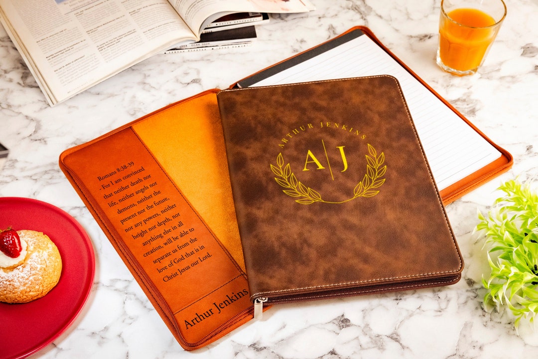 Personalized Zipper Portfolio, Custom Leather Zipper Portfolio, Office