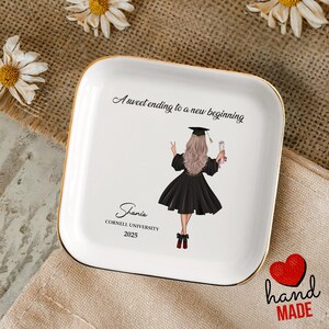 Custom University Graduation Ring Dish, Personalized Graduation Jewelry Dish, Masters Degree Gift, Class of 2025 Gift, Trinket Dish,