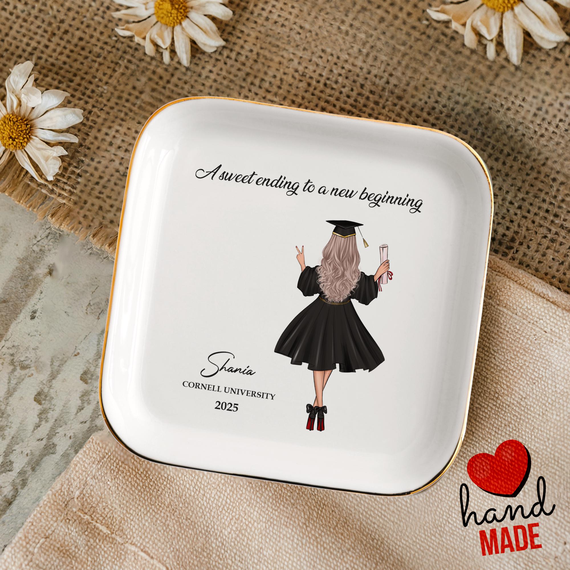 Custom University Graduation Ring Dish, Personalized Graduation Jewelry Dish, Masters Degree Gift, Class of 2025 Gift, Trinket Dish,