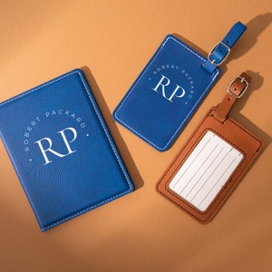 Custom Leather Passport Cover And Luggage Tag Set, Personalized Travel Gift, Personalized Passport Holder, Engraved Suitcase Tag Couple Gift