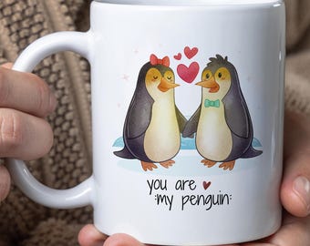 Cute Penguin Mug, Couple Coffee Mug, Colorful Mug, Tea Mug, Anniversary Gift, Cute Mug, Handmade Mug, Birthday Gift, Penguin Lover Gift