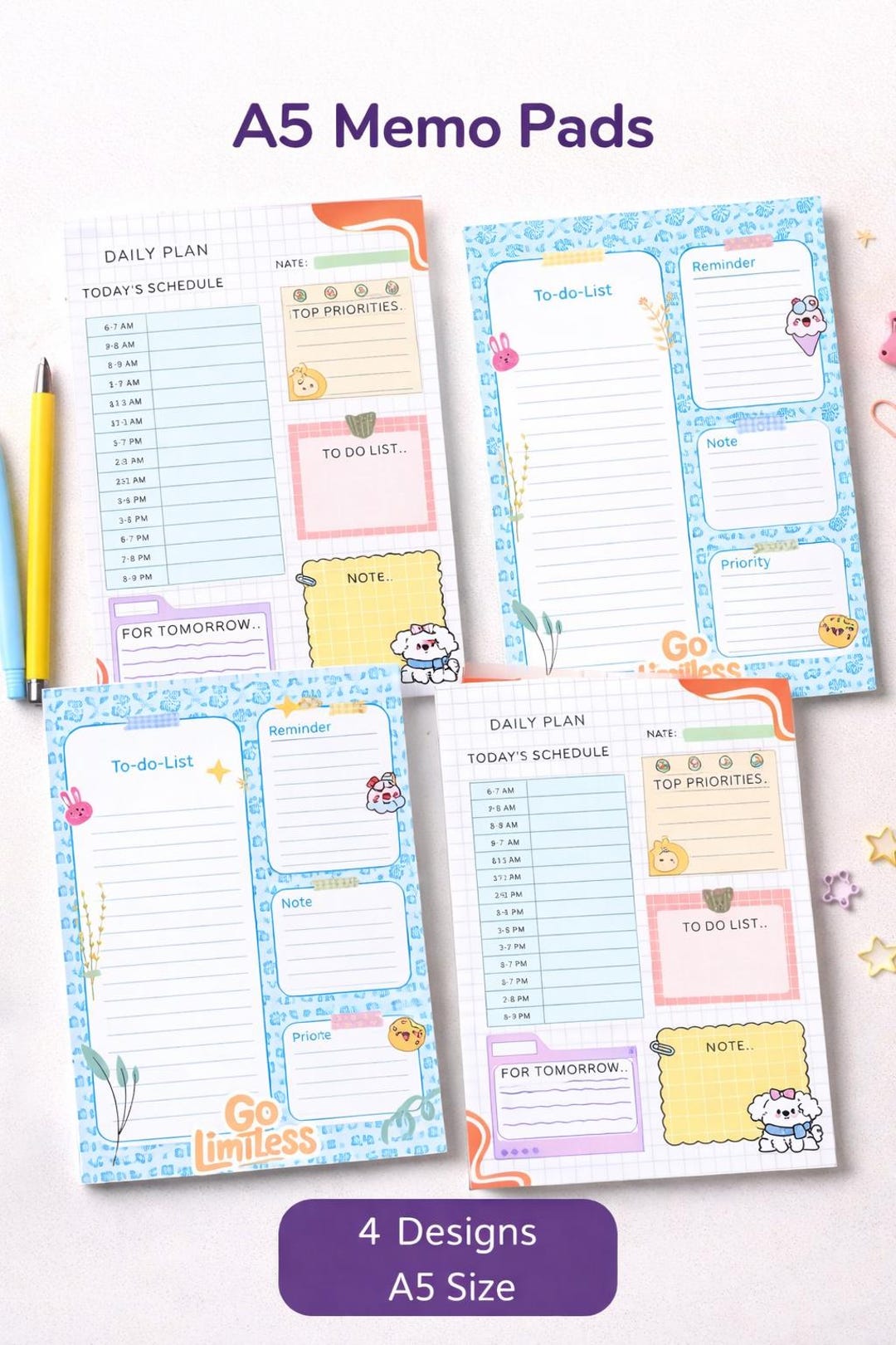 A5 Daily Planner Memo Pad | to Do List Stationery | 4 Designs - Etsy