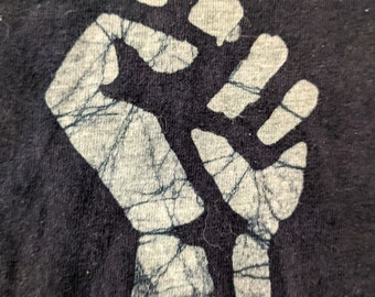 Power Fist Re*hash T-shirts, one-of-a-kind, sustainable, handmade, batik