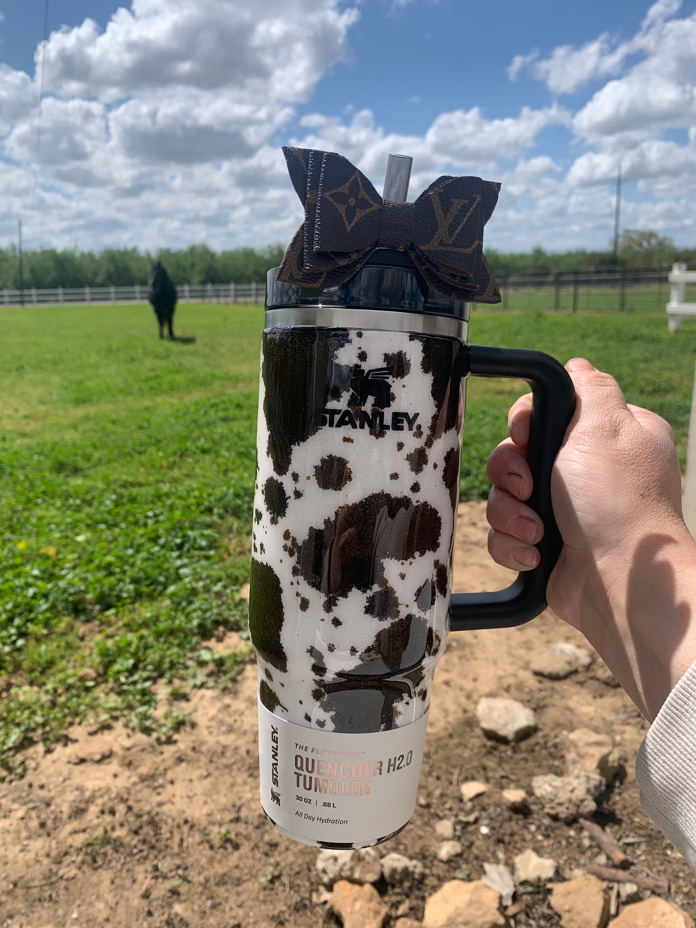 Custom Cow Hide - Authentic Stanley Tumbler - Epoxy Glitter