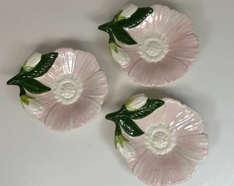 Vintage Pink Flower Trinket Ceramic Dishes - Set of 3