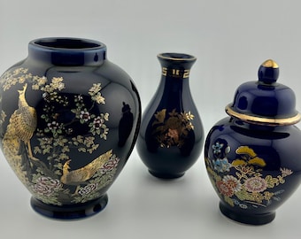 Vintage Japanese Cobalt Blue Collection Medium Size Ginger Jar Small Ginger Jar with Lid Small Bud Vase