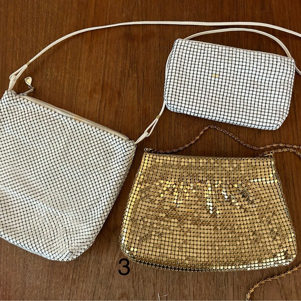 Vintage Purses Lot of 3 sold separately - Whiting & Davis Ivory Shoulder Bag, Yes White Clutch and Marlo Gold Mesh Clutch or Crossbody