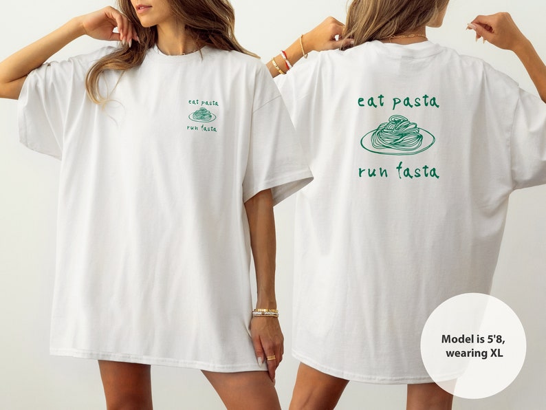 eat pasta run fasta T-shirt backprint image 1
