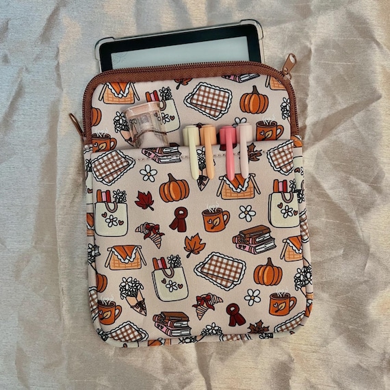 Autumn Inspired E-Reader Sleeve | Cozy Reader Kindle Case with Storage Pocket | Fall Bookish Gift