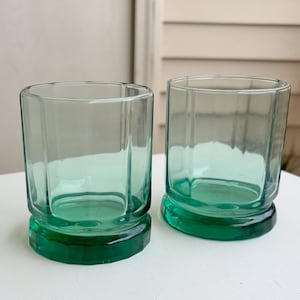 Vintage Barware, 1970s Anchor Hocking Essex Light Green Tumbler Glasses, 2 Pc. Set, Greem Glasses