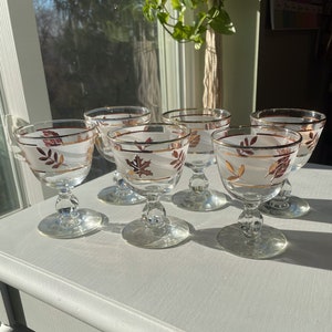 Copos de coquetel com folhas douradas vintage Libbey, conjunto de 6
