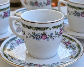 Vintage Floral Demitasse Cups with Saucers: Gold Accent Espresso Set
