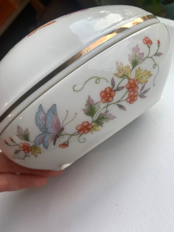 Vintage Avon Egg Shaped Trinket with Floral and B… - image 4