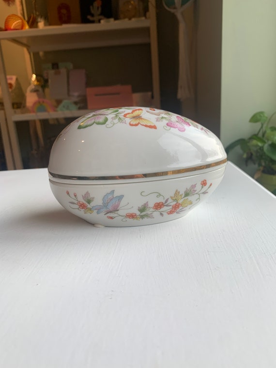 Vintage Avon Egg Shaped Trinket with Floral and B… - image 5