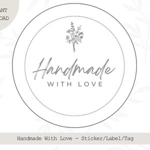 Labels for Handmade Items, Printable Labels for Handmade Items, Handmade with Love Tags, Handmade with Love Sticker,