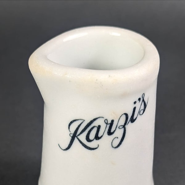 Karzi's Restaurant Topmarked Creamer, Carr China, Hazelwood, Pennsvania, near Pittsburgh, Café Style / Diner Style Individual Creamer