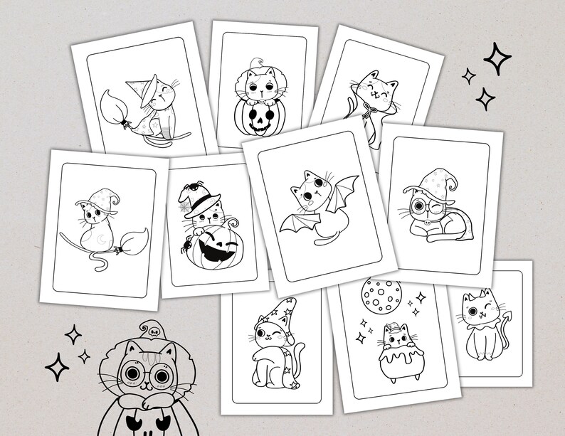 Spooky Cat Coloring Pages - Etsy