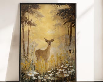 魅惑的な森のイラスト、森の小川のアート、野生動物の絵 - Etsy 日本