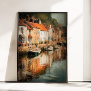 Coastal Village Art Print: Harbor Town Seaside Landscape
