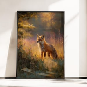 Red Fox Wall Art Print – Woodland Animal Poster, Autumn Forest Wildlife Painting, Fox Wall Art, Rustic Cottagecore Wall Artwork, Fox Poster