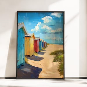 Beach Hut Poster - English Beach Wall Art - Summer Beach Poster Print - Beach Hut Wall Art - English Beach Hut Art - Coastal Art Poster