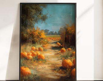 Autumn Pumpkin Patch Art Print: Rustic Fall Farmhouse Decor