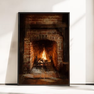 Cozy Fireplace Wall Art - Cottagecore Poster - Fireplace Poster - Cottage Wall Art - Fireplace Print - Rustic Cottage Decor - Fireplace Art