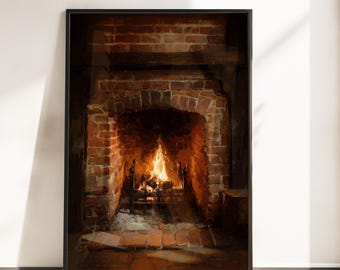 Cozy Fireplace Poster: Rustic Cottagecore Wall Art