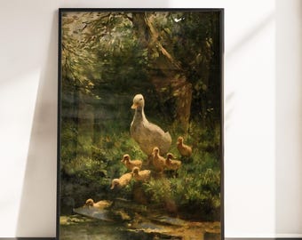 Vintage poster van een eendenfamilie – landelijke print voor de kinderkamer