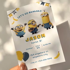 Modèle d'invitation Minions, Despicable Me, fête d'anniversaire des Minions Modèle d'invitation numérique modifiable Invitation fête d'enfants