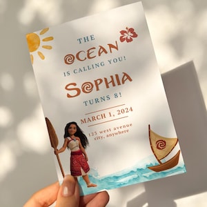 Moana anniversaire Invitation imprimable Maui Party inviter fille tropicale anniversaire plage inviter océan invitation modèle numérique toile modifiable