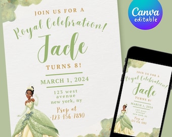 Princess Tiana Birthday Invitation Template, Editable Disney Princess Card (Digital)