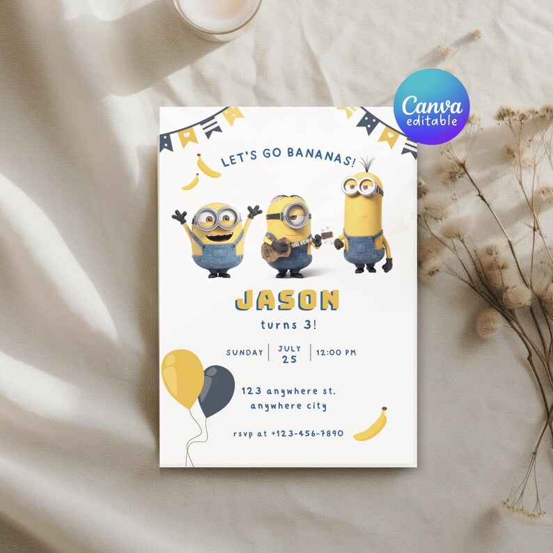 Minions Invitation Despicable Me Minions Birthday Party Digital Invitation Template Editable Kids Party Invitation