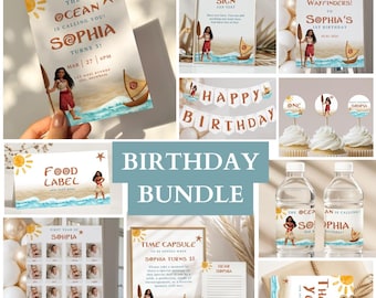 Moana Geburtstag Bundle, Ozean Thema Party Dekorationen, Benutzerdefinierte Zeichen, erster Geburtstag, printable digitaler Download