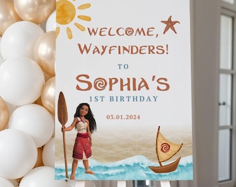 Moana Birthday Welcome Sign, Tropical Ocean Party Decor, Hawaii Theme Luau Party Editable Template