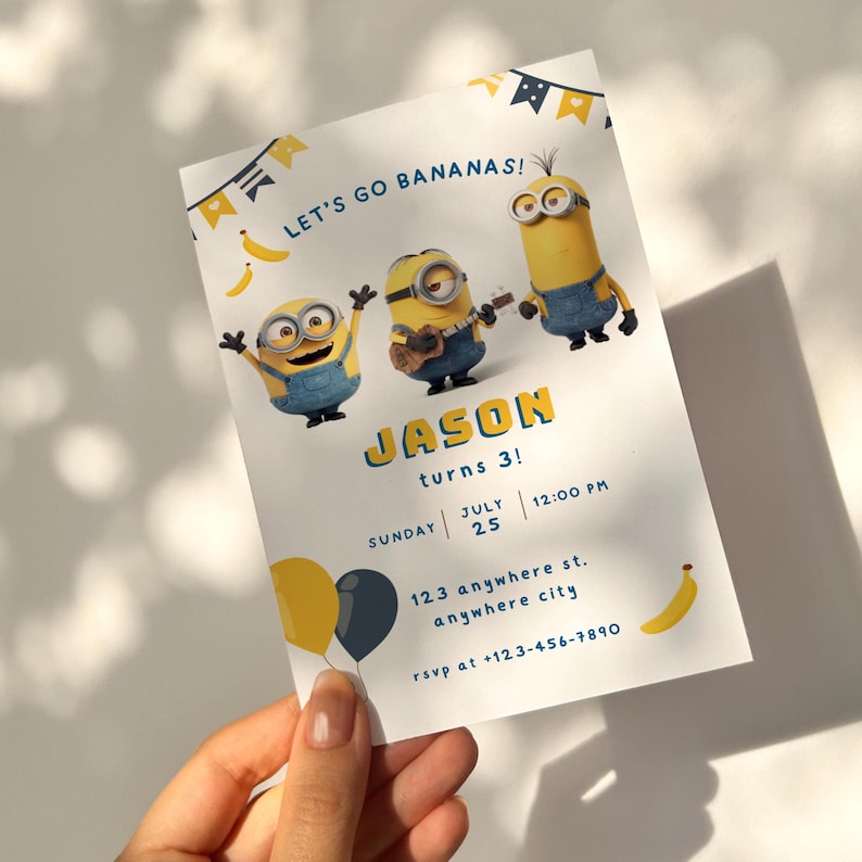 Minions Invitation Despicable Me Minions Birthday Party Digital Invitation Template Editable