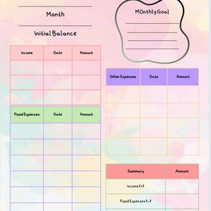 Cute personal monthly budget planner