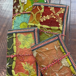 Journals Set of 4 from India | Antique Sari Journals | Repurposed Saris | Beautiful Cover Designs | Handmade