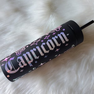 Capricorn Zodiac Sign Inspired 16oz Double Walled Acrylic Cup w/ Lid & Straw