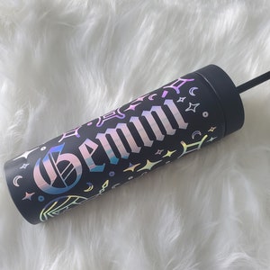 Gemini Zodiac Sign Inspired 16oz Double Walled Acrylic Cup w/ Lid & Straw.