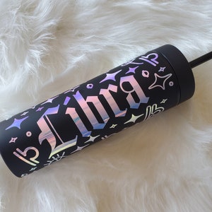 Libra Zodiac Sign Inspired 16oz Double Walled Acrylic Cup w/ Lid & Straw.