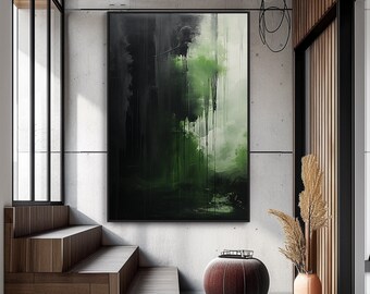 Green Shades, Black 100% Hand Painted, Acrylic Abstract Oil Painting, Textured Painting, Wall Decor Living Room, Office Wall Art
