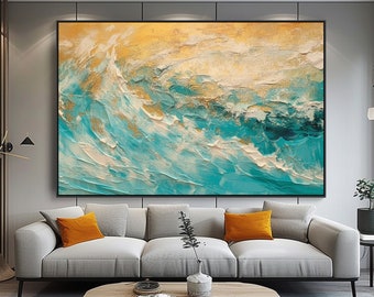 Seascape, Sunset, Golden Hour 100% Hand Painted, Acrylic Abstract Oil Painting, Textured Painting, Wall Decor Living Room, Office Wall Art