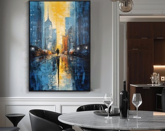 New York Landscape, New York Streets 100% Hand Painted, Acrylic Abstract Oil Painting, Textured Painting, Wall Decor Living Room, Office