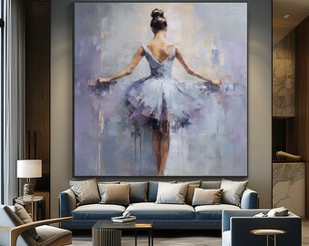 Ballerina, Dance, Purple Shades 100% Hand Painted, Acrylic Abstract Oil Painting, Textured Painting, Wall Decor Living Room, Office Wall