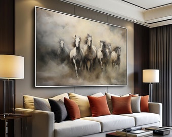 Horse Portrait, Running Horses 100% Hand Painted, Acrylic Abstract Oil Painting, Textured Painting, Wall Decor Living Room, Office Wall Art