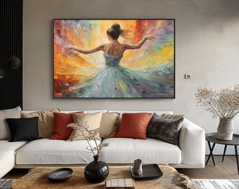 Ballerina, Dancer, Colorful 100% Hand Painted, Acrylic Abstract Oil Painting, Textured Painting, Wall Decor Living Room, Office Wall Art